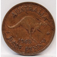 AUSTRALIA 1949 . HALF 1/2 PENNY . NICE STREAKS